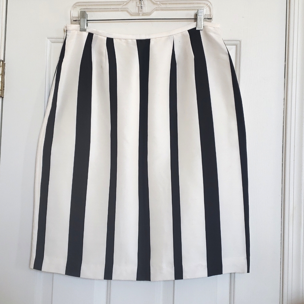 Vintage Upcycled Silk Pencil Skirt Striped Floral Appliqué Black Red | Size 12 - Picture 4 of 10